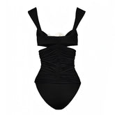 Black & White Rose Cut-Out Spaghetti Strap One Piece Swimsuit